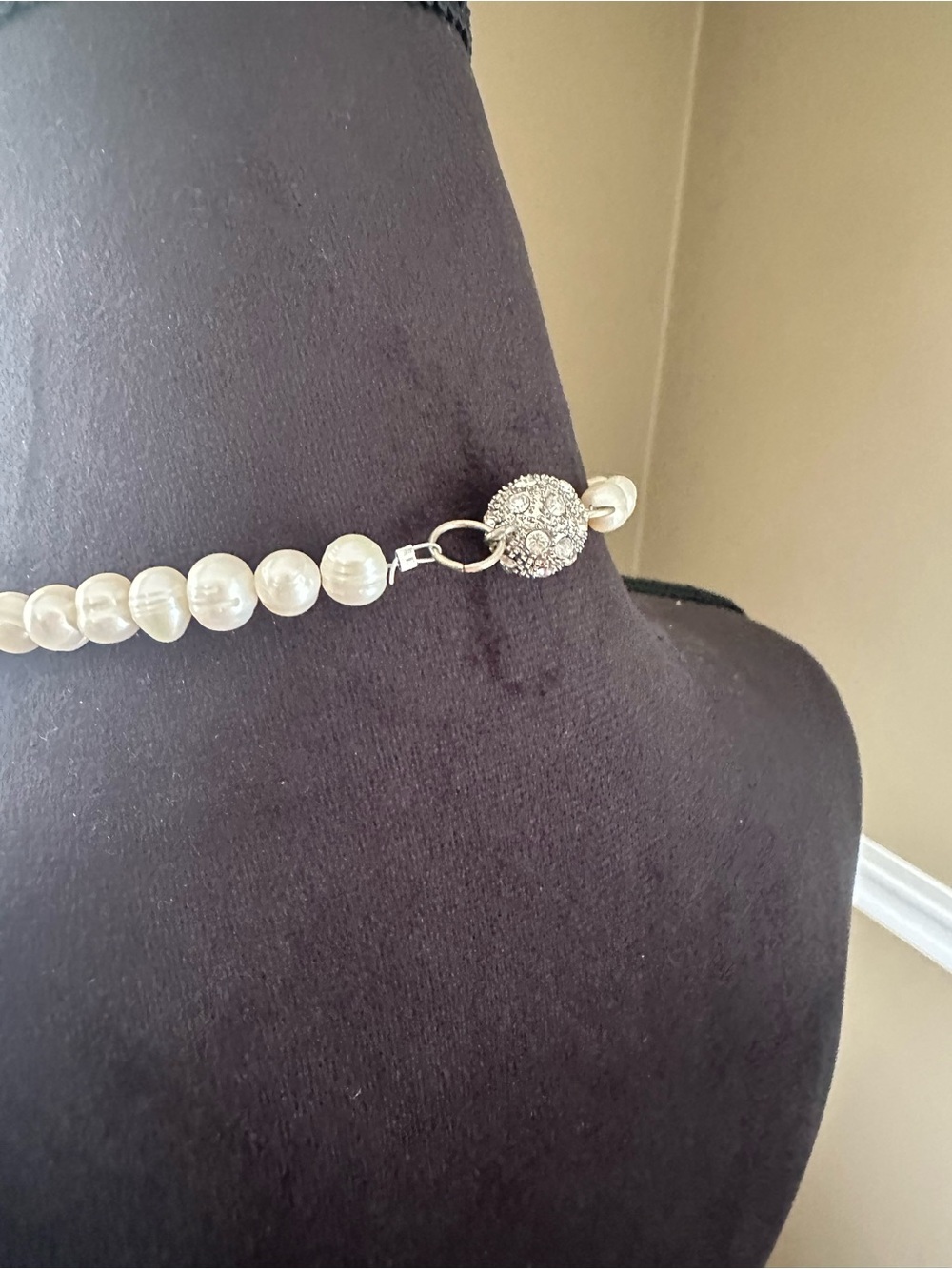 White Pearl Necklace with Swarovski Crystal Accents and Silver Crab Pendant - Picture 6 of 6